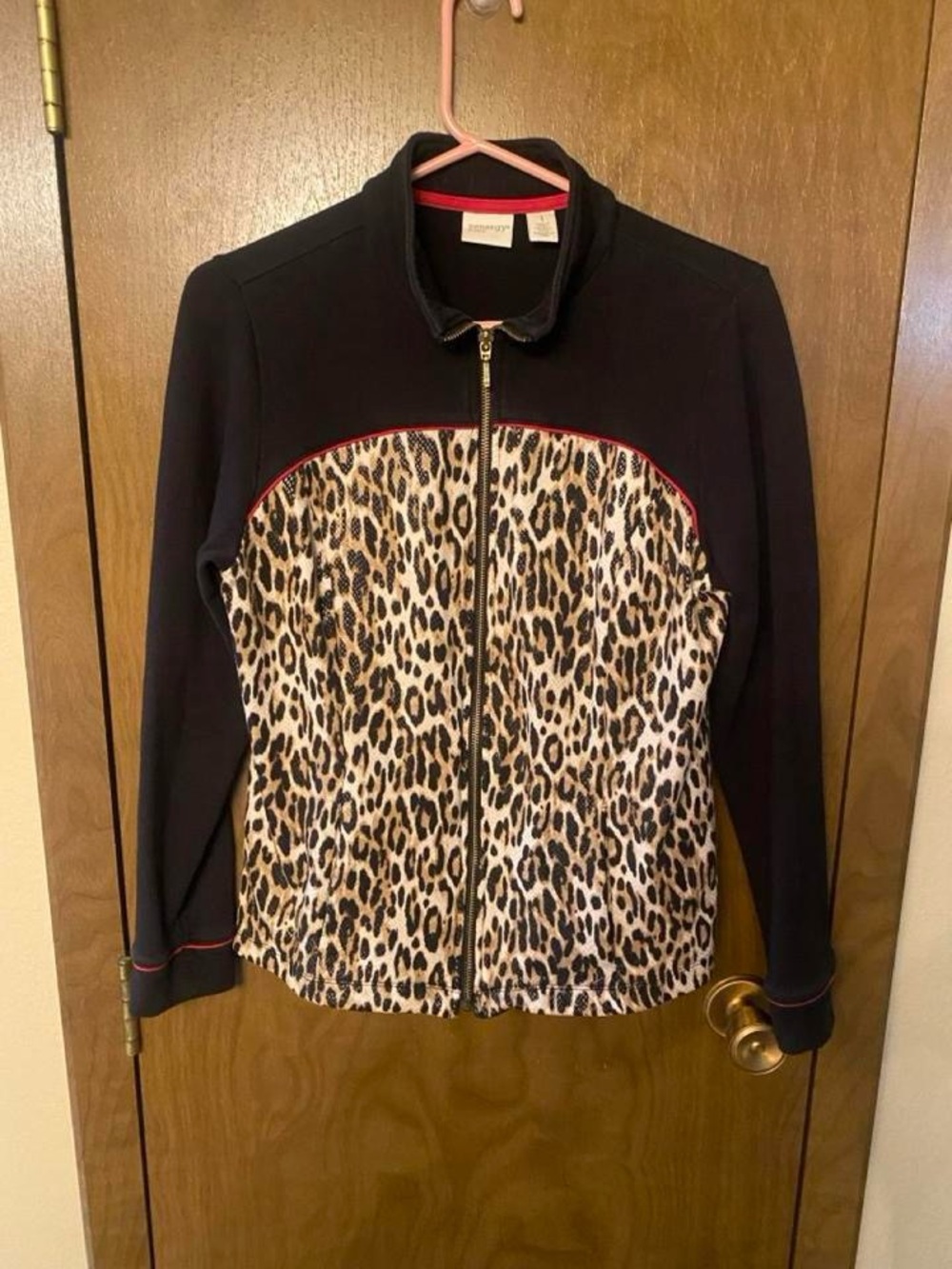 Chico's Leopard Print Zip Front Bomber Jacket - Black, Cream, Tan